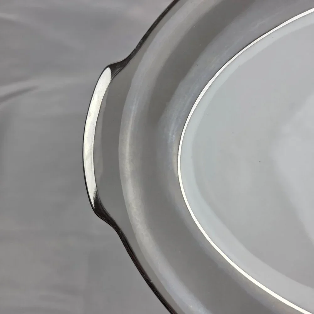 Sango Plantina Oval Serving Platter White with Gray Band & Platinum Trim